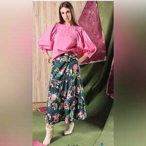 Floral Maxi Skirt in Green and Pink